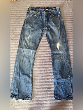 Levi's Men's Blue Straight Leg Jeans with Distressed Accents